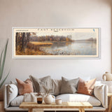 East Reservoir Ohio Framed Canvas Print, Lake House Art, Panoramic Wall Art, Travel Poster, Modern Lake Painting, Nature Art