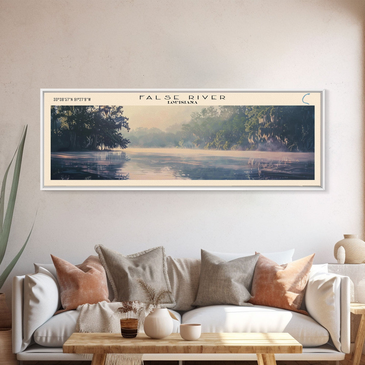 False River Louisiana Framed Canvas Print, Lake House Decor, Panoramic Wall Art, Travel Poster, Rustic Lake Painting, Home Decor