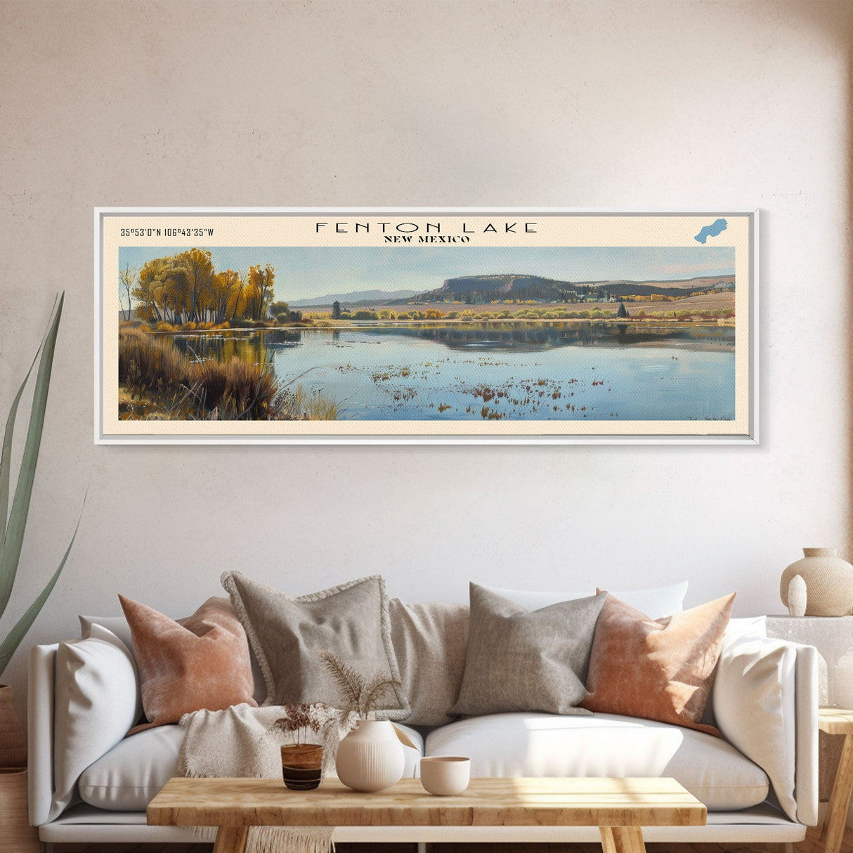 Fenton Lake New Mexico Framed Canvas Print, Lake House Decor, Panoramic Wall Art, Travel Poster, Scenic Lake Painting, Nature Art