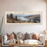 Glendo Reservoir Wyoming Framed Canvas Print, Panoramic Lake House Decor, Wall Art, Travel Poster, Beautiful Lake Painting, Nature Art