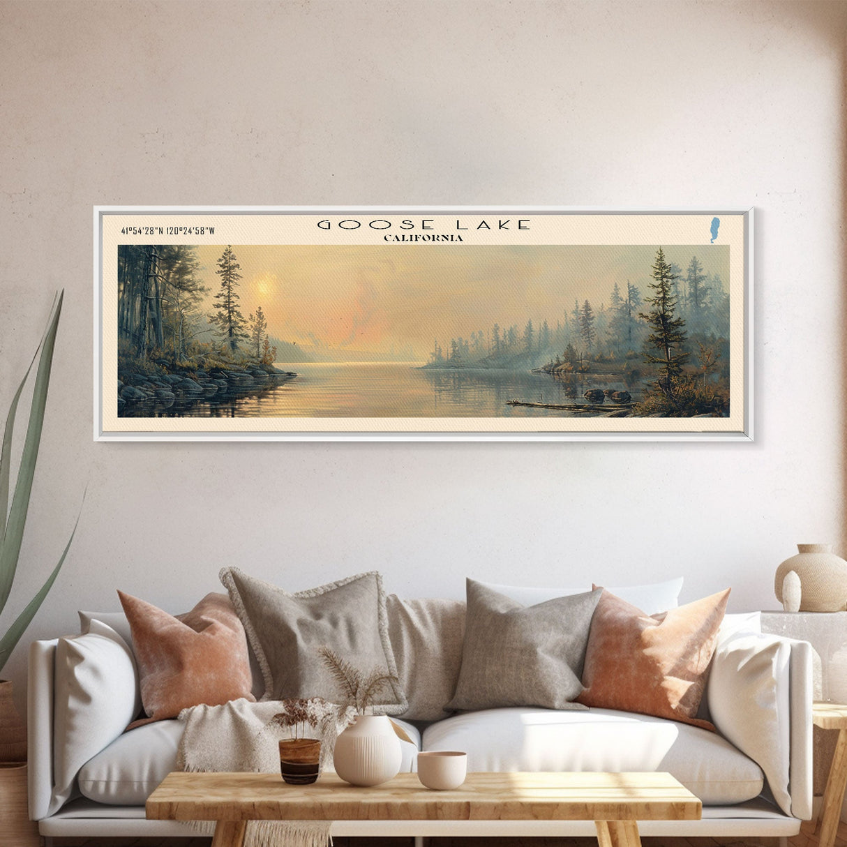 Goose Lake Framed Canvas Print, Lake House Art, Panoramic Travel Poster, Wall Art, Vibrant Lake Painting, Home Decor