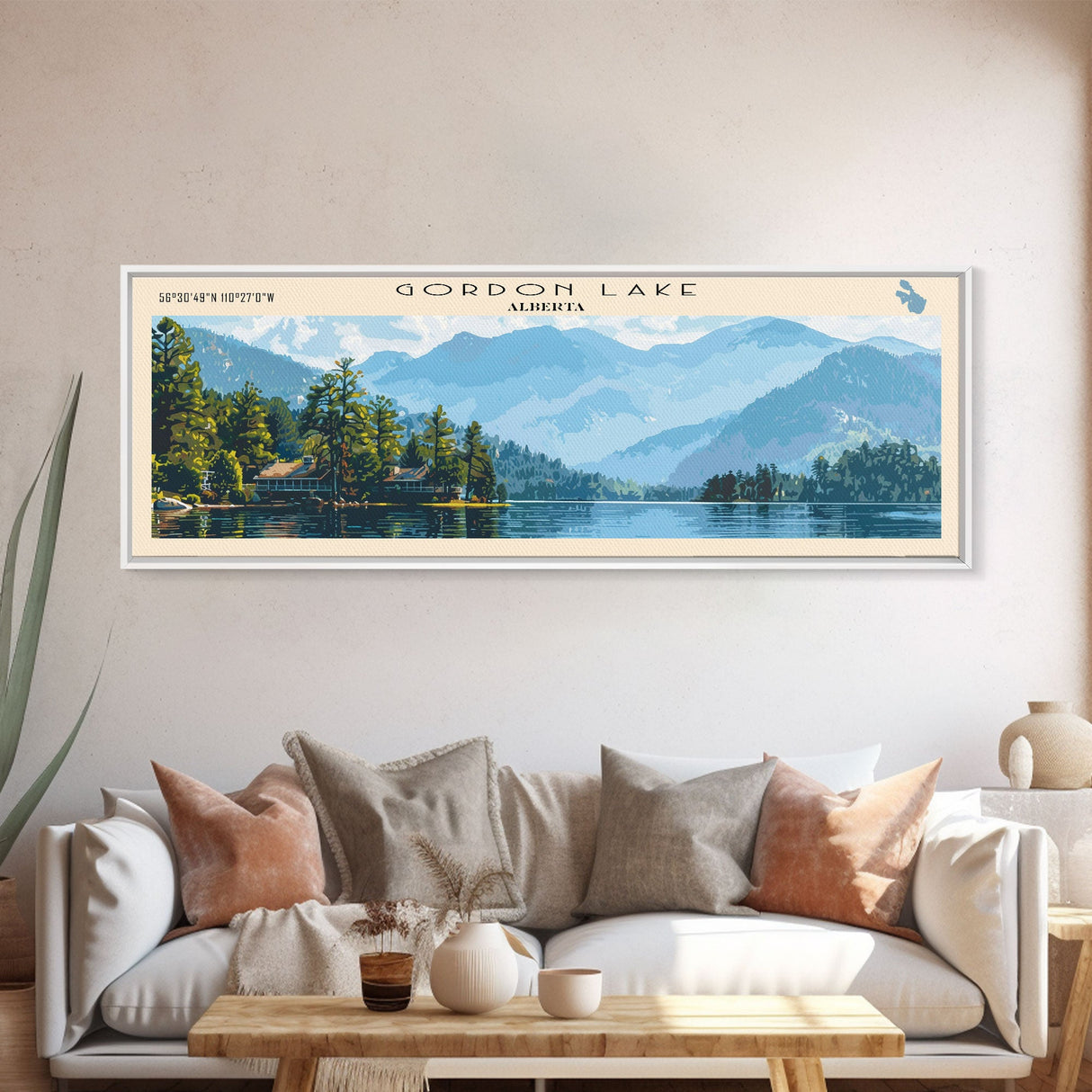 Gordon Lake Framed Canvas Print, Panoramic Lake House Decor, Wall Art, Travel Poster, Tranquil Lake Painting, Nature Art