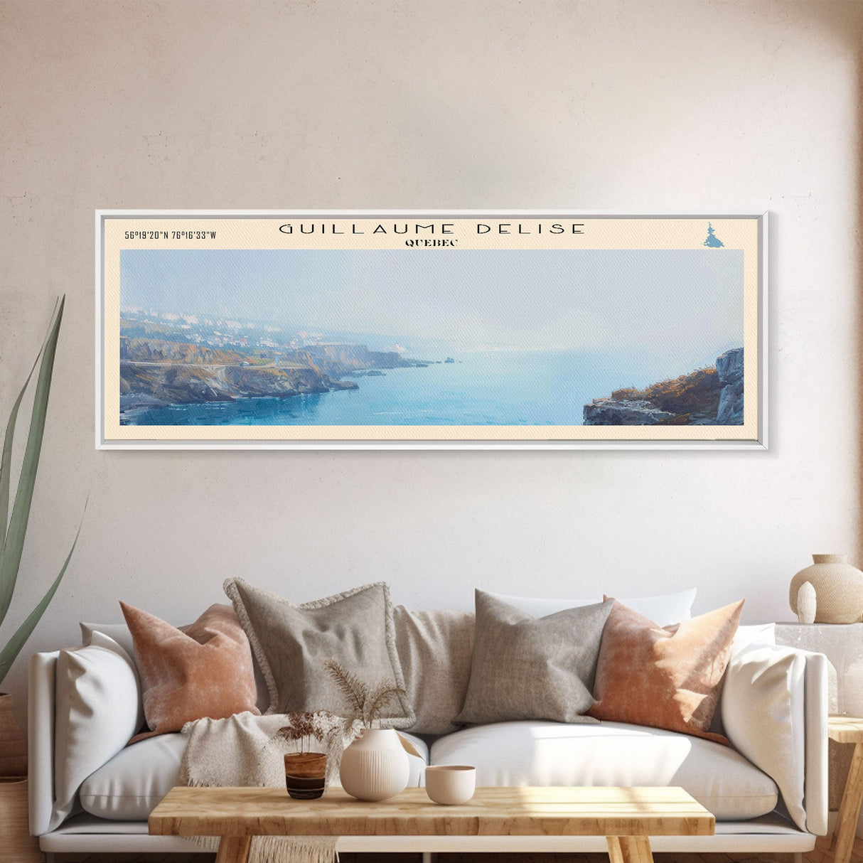 Guillaume Delise Richmond Gulf Framed Canvas Print, Lake House Art, Panoramic Travel Poster, Wall Art, Stunning Lake Painting, Home Decor