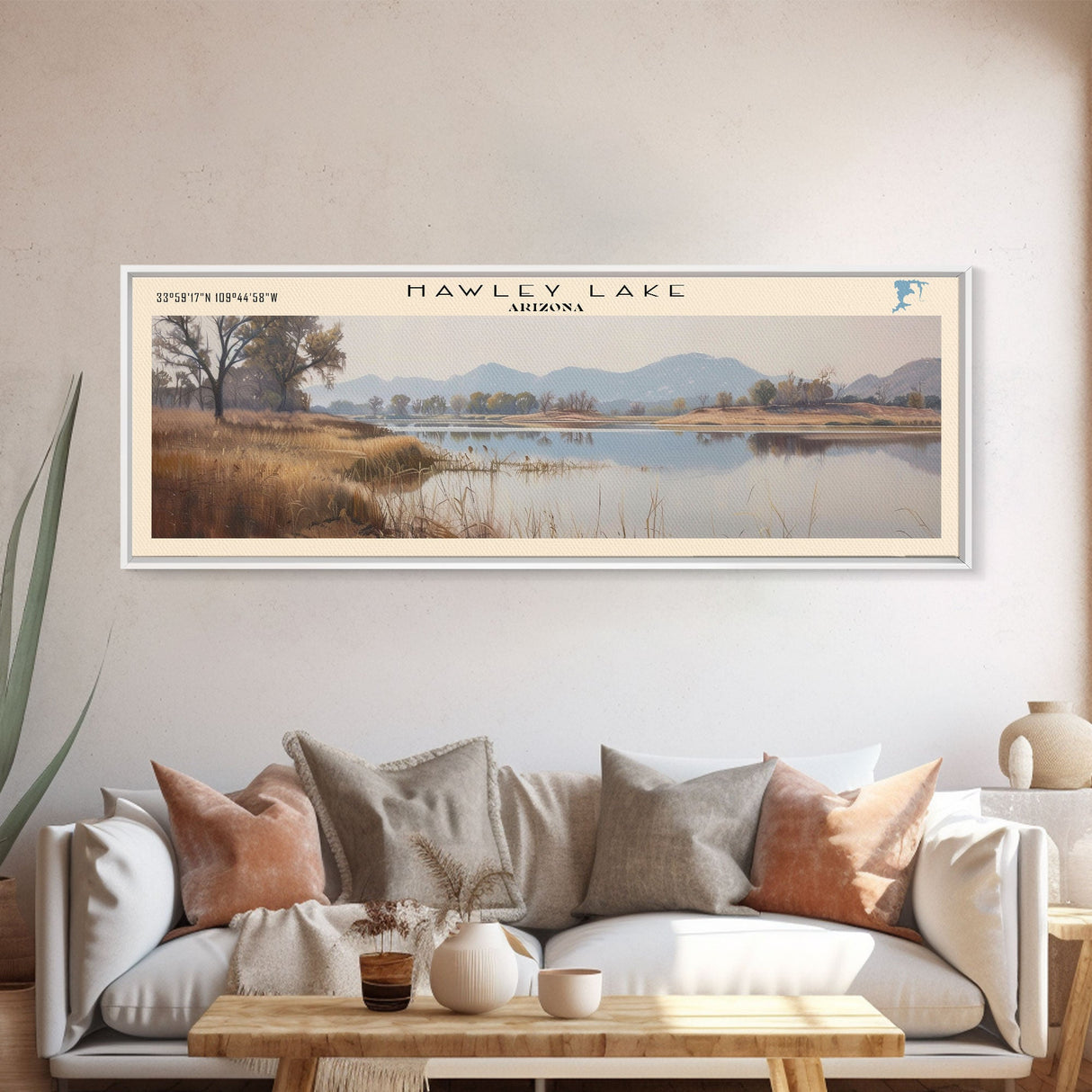 Hawley Lake Arizona Framed Canvas Print, Panoramic Lake House Decor, Wall Art, Travel Poster, Serene Lake Painting, Nature Art