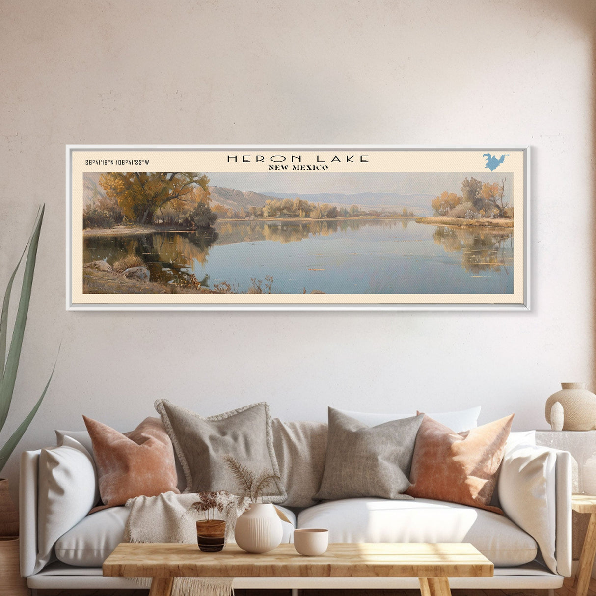 Heron Lake New Mexico Framed Canvas Print, Lake House Decor, Panoramic Wall Art, Travel Poster, Scenic Lake Painting, Nature Art