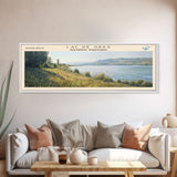 Lac De Gras Framed Canvas Print, Lake House Art, Panoramic Wall Art, Travel Poster, Scenic Lake Painting, Home Decor