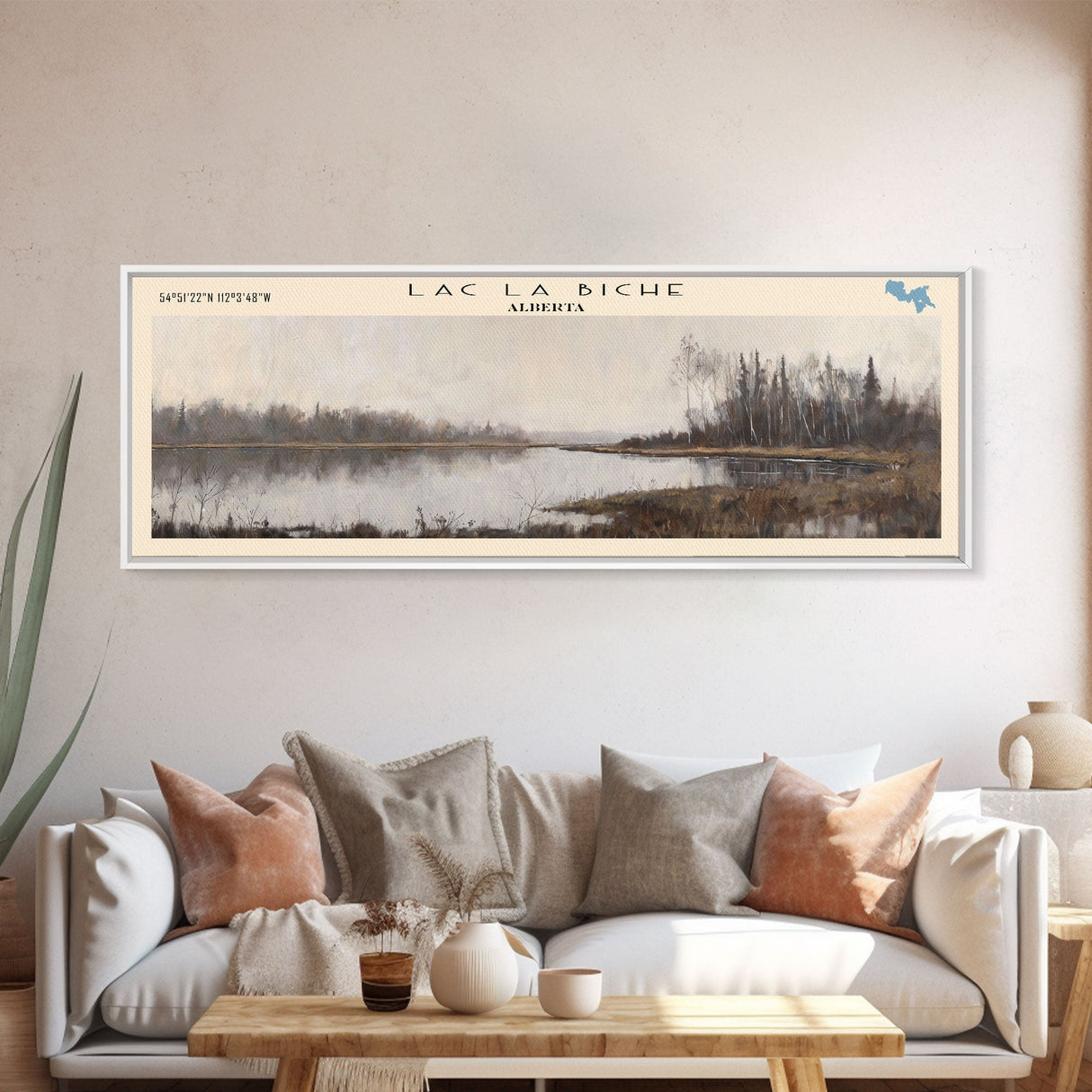 Lac La Biche Lake Blue Ridge Georgia Framed Canvas Print, Lake House Art, Panoramic Wall Art, Travel Poster, Stunning Lake Painting, Nature Art