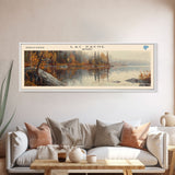 Lac Payne Lake Casitas California Framed Canvas Print, Lake House Art, Panoramic Wall Art, Travel Poster, Beautiful Lake Painting, Home Decor