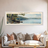 Lake Boon Massachusetts Framed Canvas Print, Panoramic Lake House Decor, Wall Art, Travel Poster, Peaceful Lake Painting, Nature Art