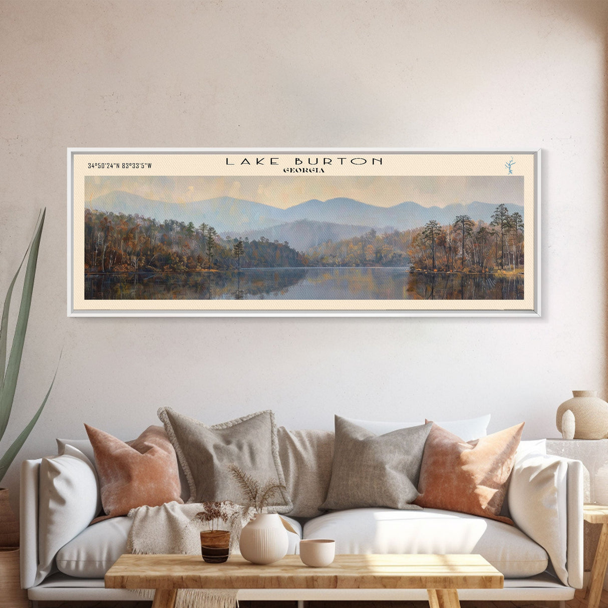 Lake Burton Georgia Framed Canvas Print, Lake House Art, Panoramic Wall Art, Travel Poster, Scenic Lake Painting, Home Decor