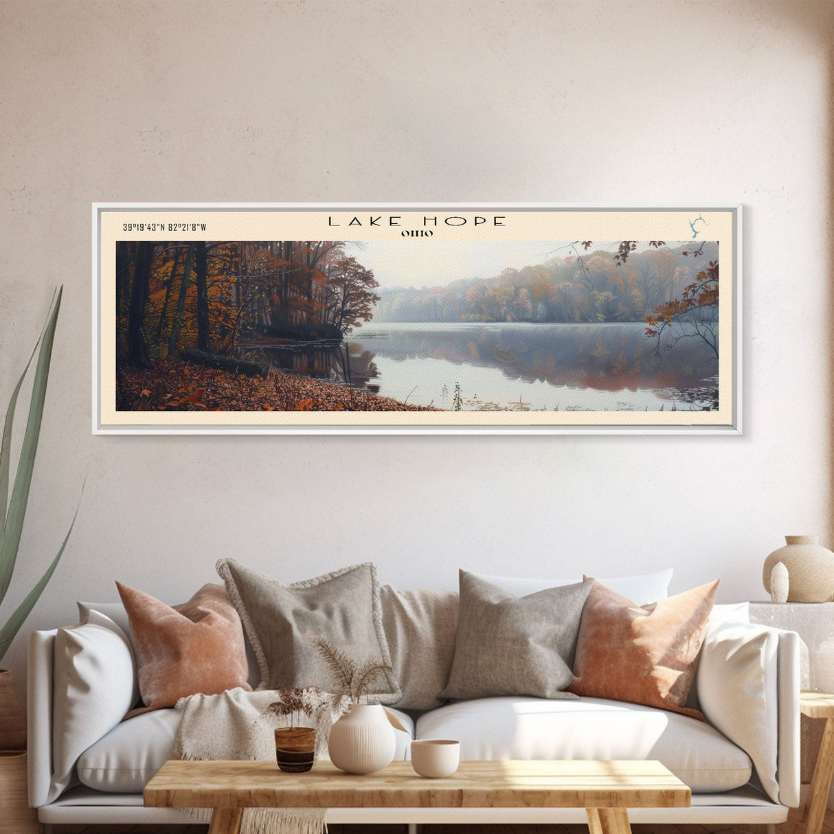 Lake Hope Framed Canvas Print, Lake House Decor, Panoramic Wall Art, Travel Poster, Stunning Lake Painting, Home Art