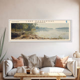 Lake Massapoag Massachusetts Framed Canvas Print, Lake House Decor, Panoramic Wall Art, Travel Poster, Serene Waterscape Painting, Boho Art