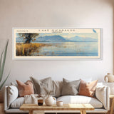 Lake Nicaragua Framed Canvas Print, Lake House Decor, Panoramic Wall Art, Travel Poster, Serene Landscape Painting, Rustic Art