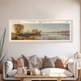 Lake Wapello Iowa Framed Canvas Print, Lake House Decor, Panoramic Wall Art, Travel Poster, Landscape Painting, Modern Art