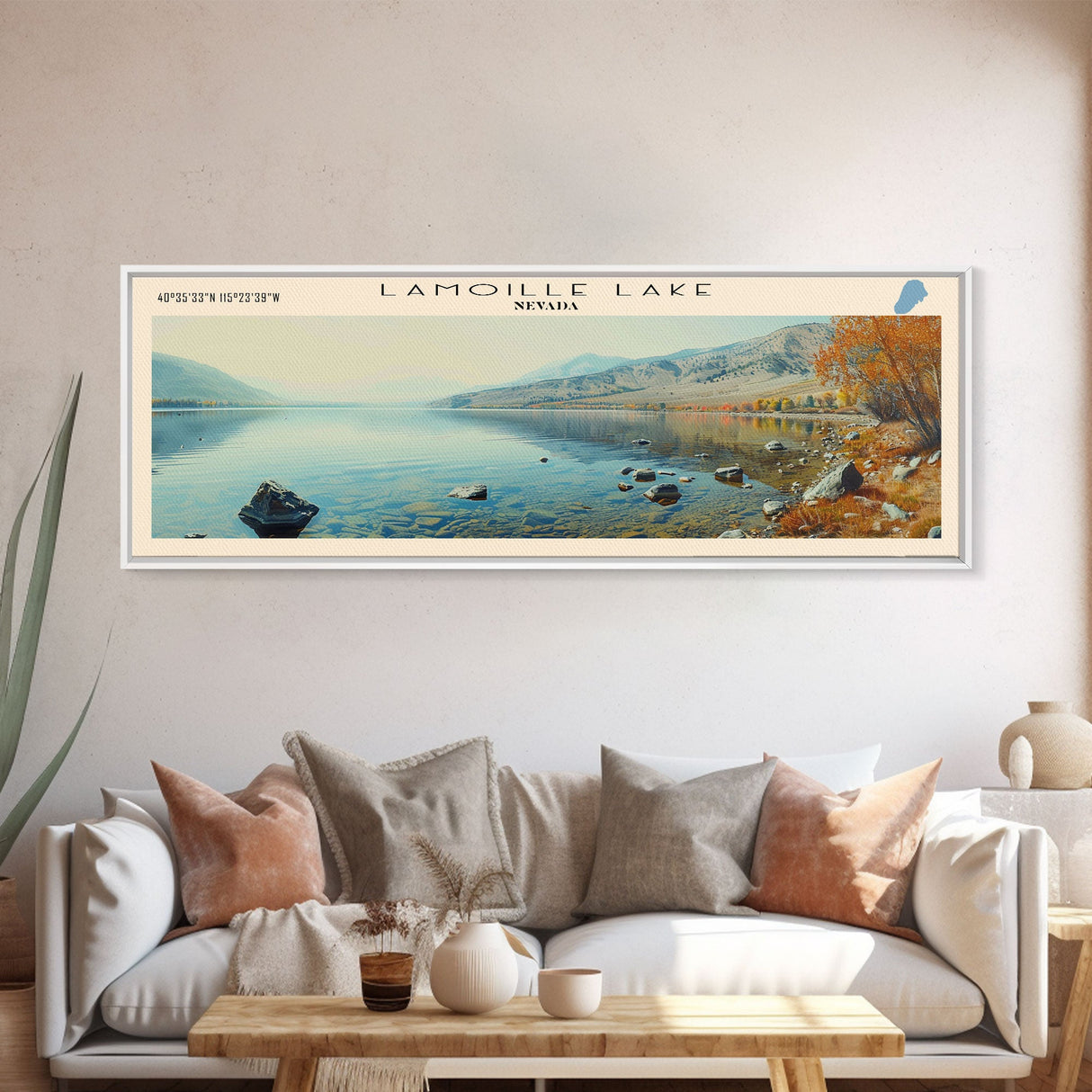 Lamoille Lake Nevada Framed Canvas Print, Lake House Decor, Panoramic Wall Art, Travel Poster, Scenic Landscape Painting, Rustic Art