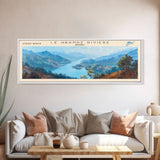 Le Grande Riviere Framed Canvas Print, Lake House Decor, Panoramic Wall Art, Travel Poster, Landscape Painting, Contemporary Art