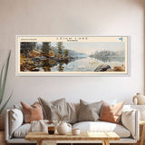 Leigh Lake Wyoming Framed Canvas Print, Lake House Decor, Panoramic Wall Art, Travel Poster, Beautiful Landscape Painting, Living Room Decor