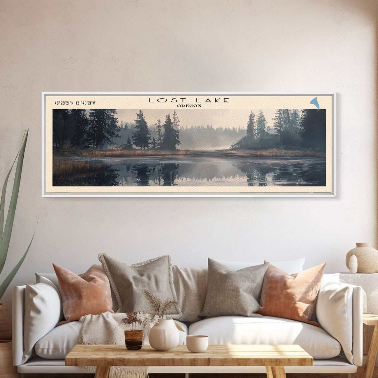 Lost Lake Oregon Framed Canvas Print, Lake House Decor, Panoramic Wall Art, Travel Poster, Scenic Landscape Painting, Rustic Art