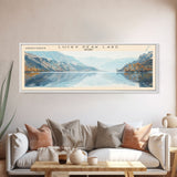 Lucky Peak Lake Idaho Framed Canvas Print, Lake House Decor, Panoramic Wall Art, Travel Poster, Landscape Painting, Modern Art