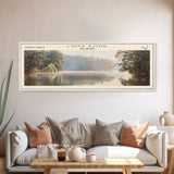 Lums Pond Delaware Framed Canvas Print, Lake House Decor, Panoramic Wall Art, Travel Poster, Scenic Landscape Painting, Contemporary Art