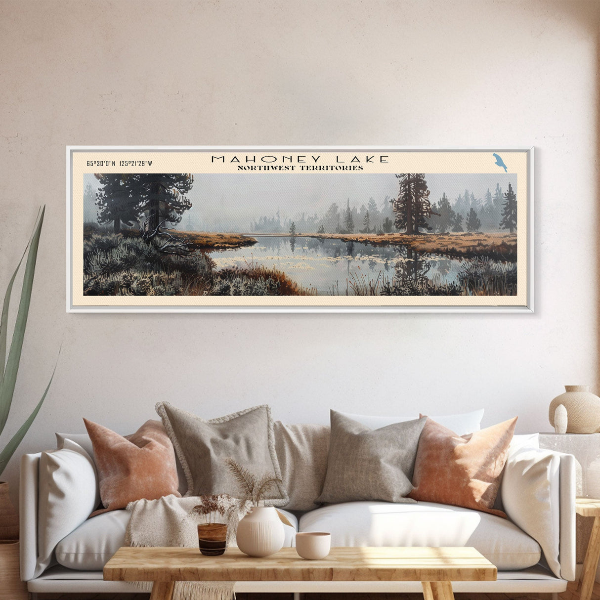 Mahoney Lake Framed Canvas Print, Lake House Decor, Panoramic Wall Art, Travel Poster, Scenic Landscape Painting, Bedroom Decor