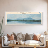 Managua Lake Framed Canvas Print, Lake House Decor, Panoramic Wall Art, Travel Poster, Scenic Landscape Painting, Living Room Decor