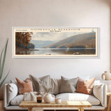 Monksville Reservoir New Jersey Framed Canvas Print, Lake House Decor, Panoramic Wall Art, Travel Poster, Landscape Painting, Bedroom Decor