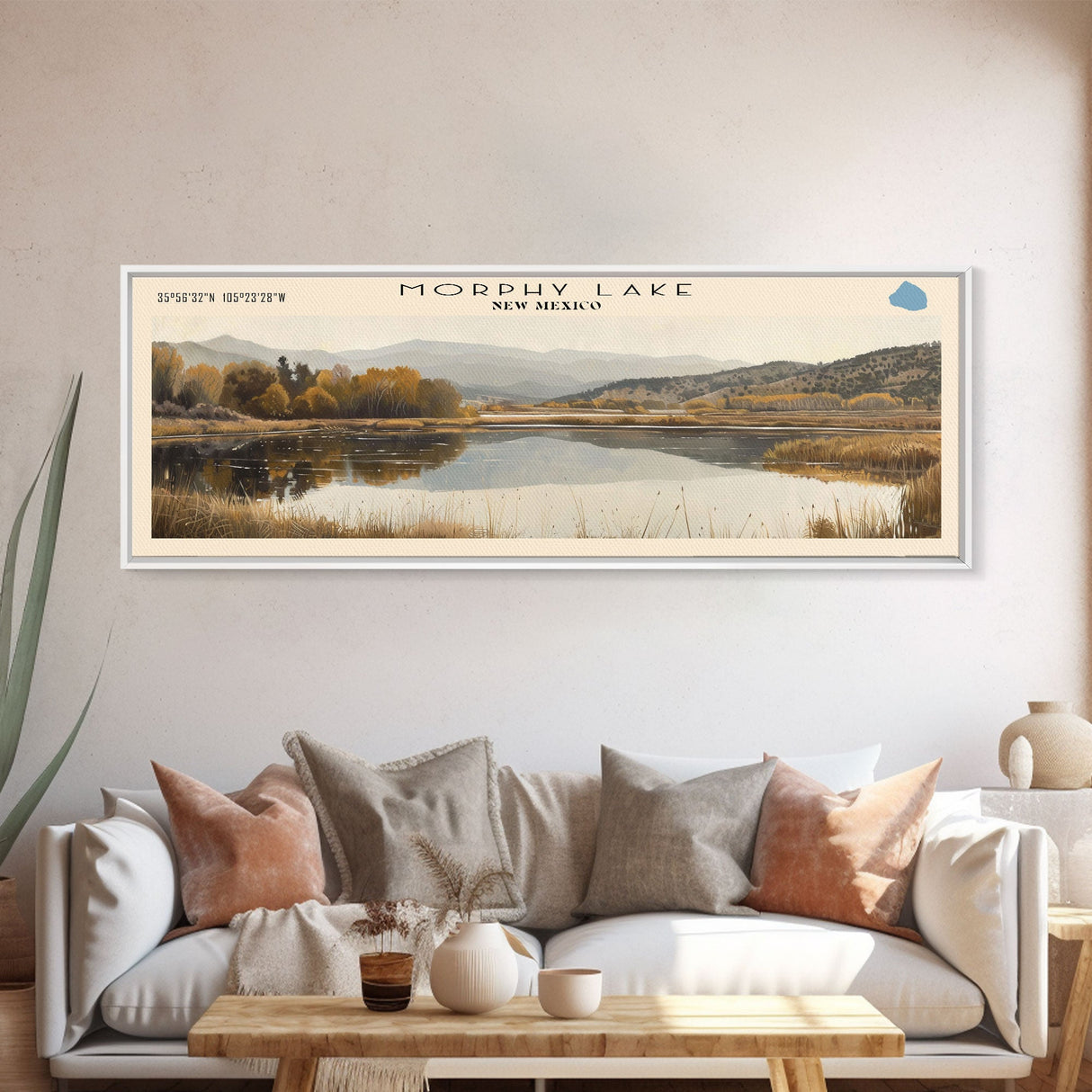 Morphy Lake New Mexico Framed Canvas Print, Lake House Decor, Panoramic Wall Art, Travel Poster, Scenic Landscape Painting, Contemporary Art