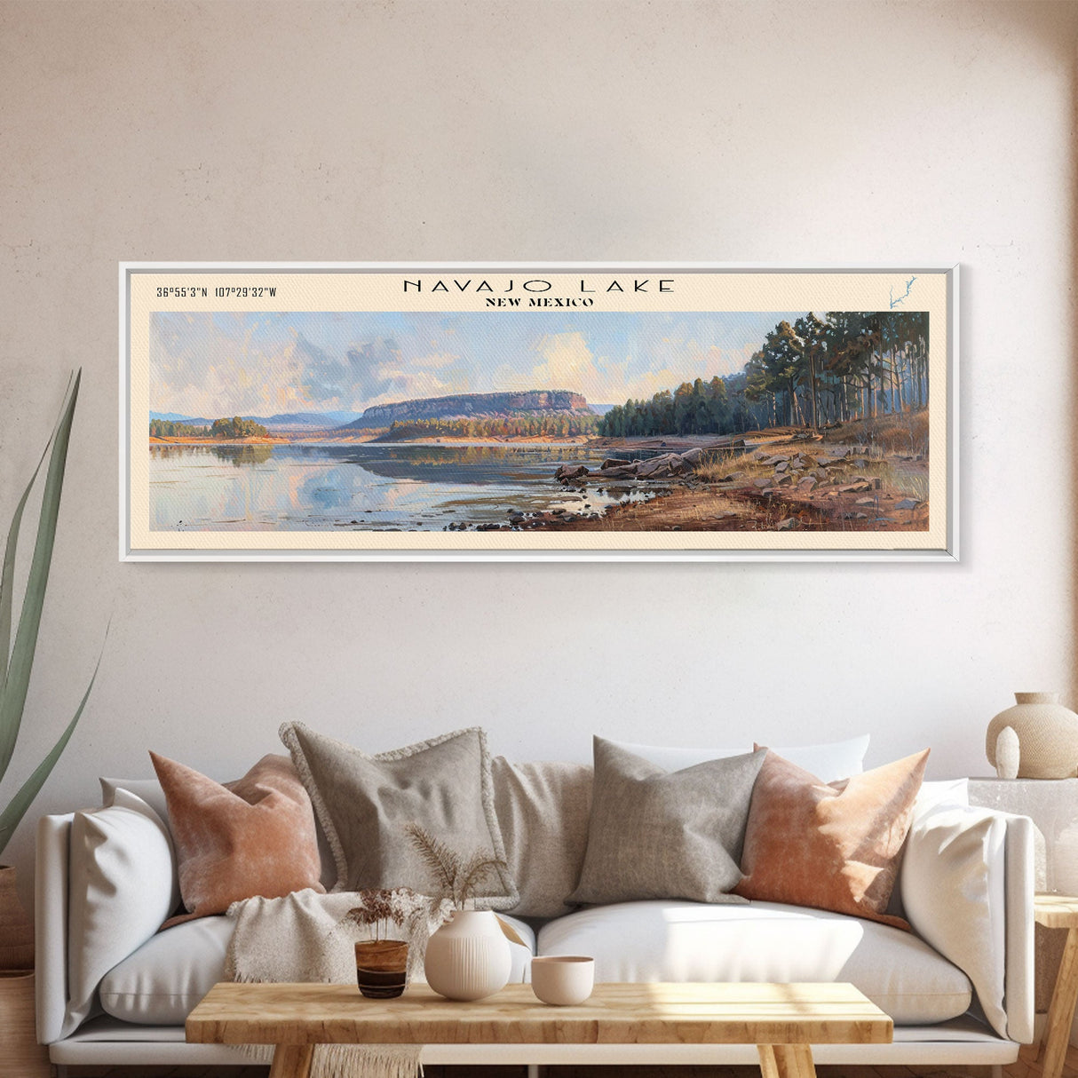 Navajo Lake New Mexico Framed Canvas Print, Lake House Decor, Panoramic Wall Art, Travel Poster, Landscape Painting, Bedroom Decor