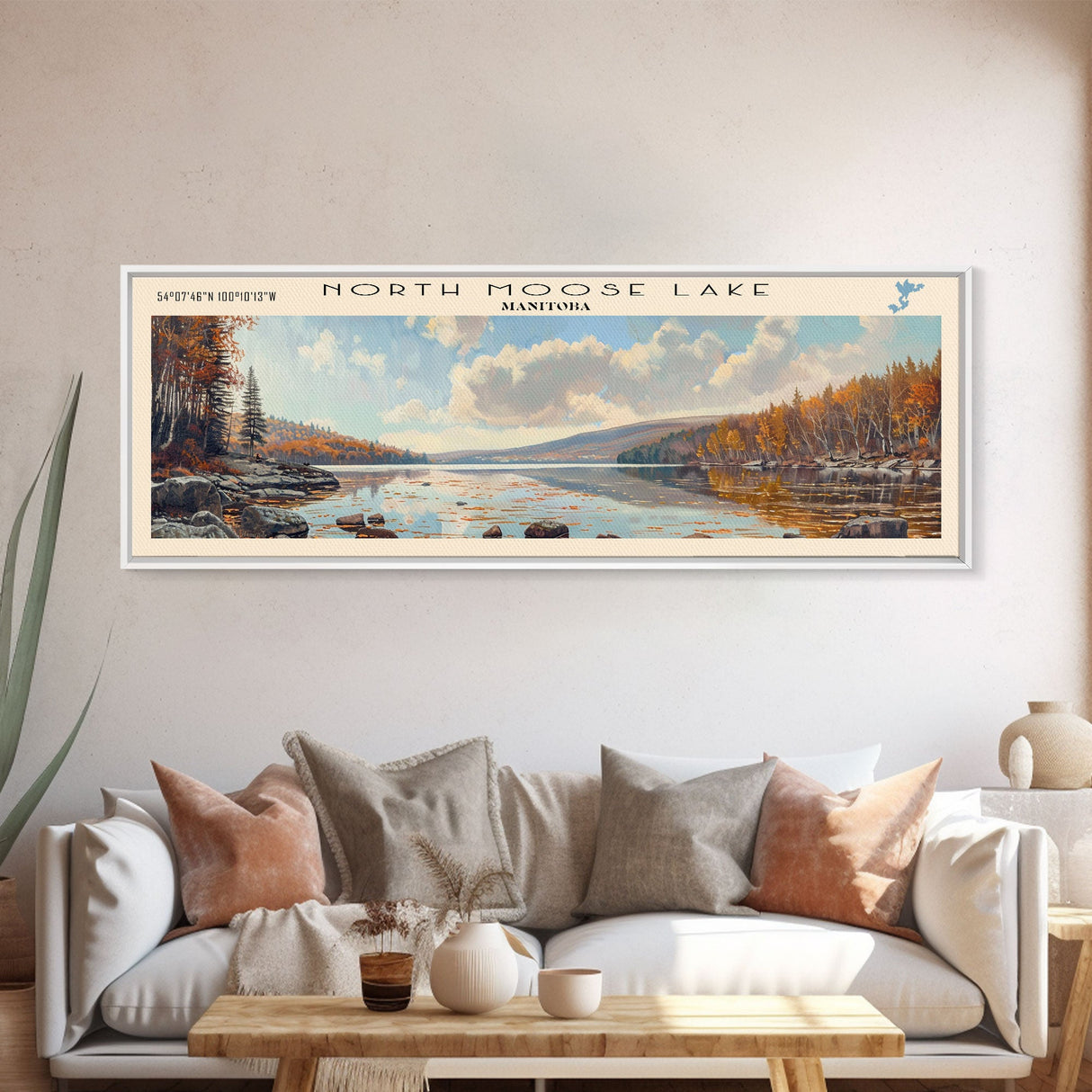 North Moose Lake Utah Framed Canvas Print, Lake House Decor, Panoramic Wall Art, Travel Poster, Beautiful Landscape Painting, Modern Art