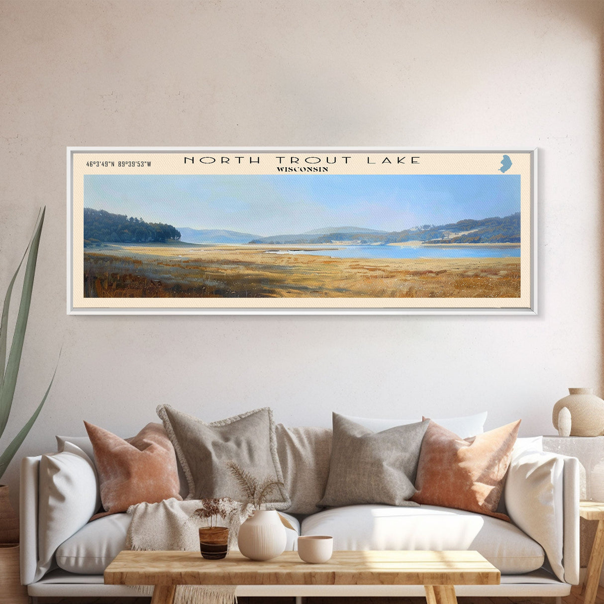 North Trout Lake Utah Framed Canvas Print, Lake House Decor, Panoramic Wall Art, Travel Poster, Landscape Painting, Bedroom Decor