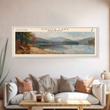 Onota Lake Massachusetts Framed Canvas Print, Lake House Decor, Panoramic Wall Art, Travel Poster, Landscape Painting, Modern Art