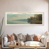 Owasco Lake New York Framed Canvas Print, Lake House Decor, Panoramic Wall Art, Travel Poster, Beautiful Landscape Painting, Modern Art