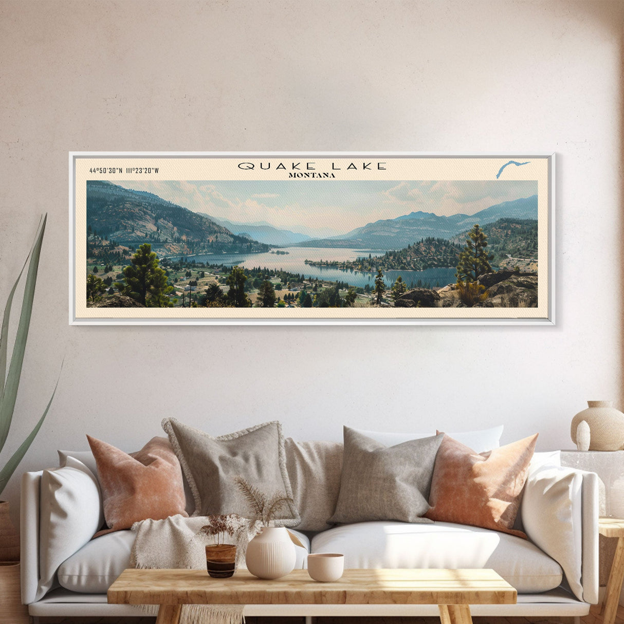 Quake Lake Montana Framed Canvas Print, Lake House Decor, Panoramic Wall Art, Travel Poster, Beautiful Landscape Painting, Bedroom Decor