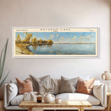 Rathbun Lake Iowa Framed Canvas Print, Lake House Decor, Panoramic Wall Art, Travel Poster, Beautiful Landscape Painting, Living Room Decor