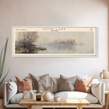 Rend Lake Illinois Framed Canvas Print, Lake House Decor, Panoramic Wall Art, Travel Poster, Beautiful Landscape Painting, Contemporary Art