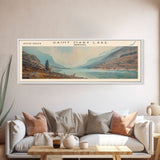 Saint Mary Lake Montana Framed Canvas Print, Lake House Decor, Panoramic Wall Art, Travel Poster, Scenic Lake Painting, Living Room Decor