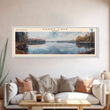 Sandy Lake Framed Canvas Print, Lake House Decor, Panoramic Wall Art, Travel Poster, Serene Landscape Painting, Bedroom Decor