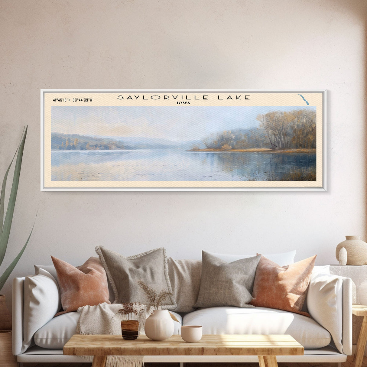 Saylorville Lake Iowa Framed Canvas Print, Lake House Decor, Panoramic Wall Art, Travel Poster, Beautiful Lake Scene, Home Decor