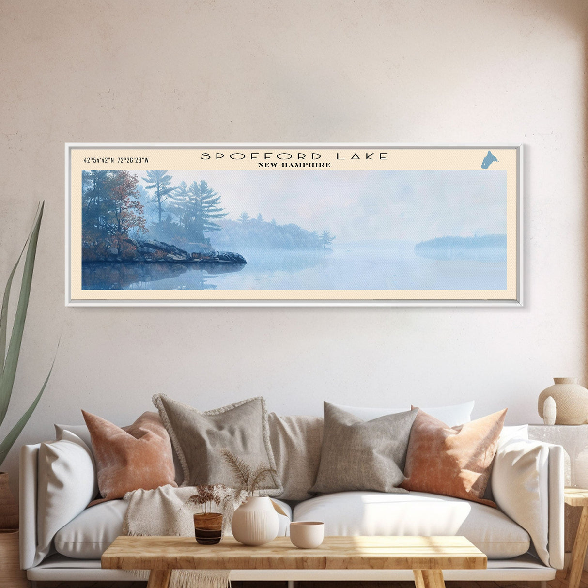 Spofford Lake New Hampshire Panoramic Framed Canvas Print, Lake House Decor, Wall Art, Travel Poster, Beautiful Lake Scene, Bedroom Decor