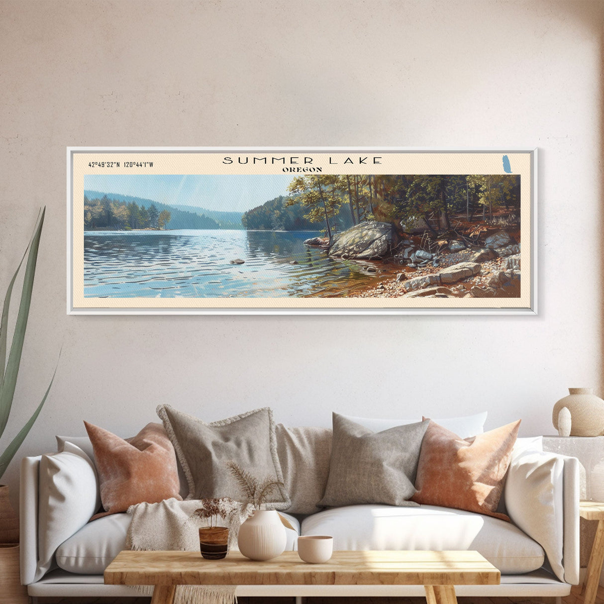 Summer Lake Panoramic Wall Art, Framed Canvas Print, Lake House Decor, Travel Poster, Serene Landscape, Bedroom Decor, Beautiful Lake Art