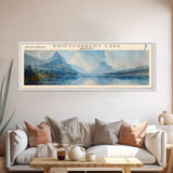 Swiftcurrent Lake Montana Panoramic Wall Art, Framed Canvas Print, Lake House Decor, Travel Poster, Tranquil Landscape, Modern Art, Bedroom Decor