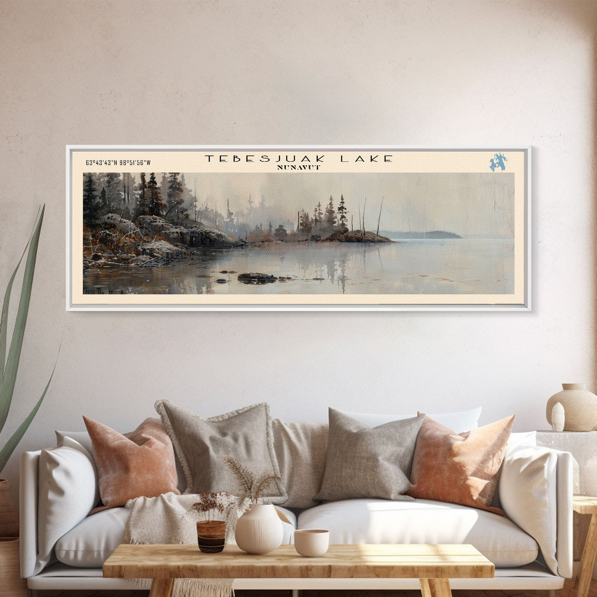 Tebesjuak Panoramic Wall Art, Framed Canvas Print, Lake House Decor, Travel Poster, Beautiful Lake Scene, Bedroom Decor, Living Room Art