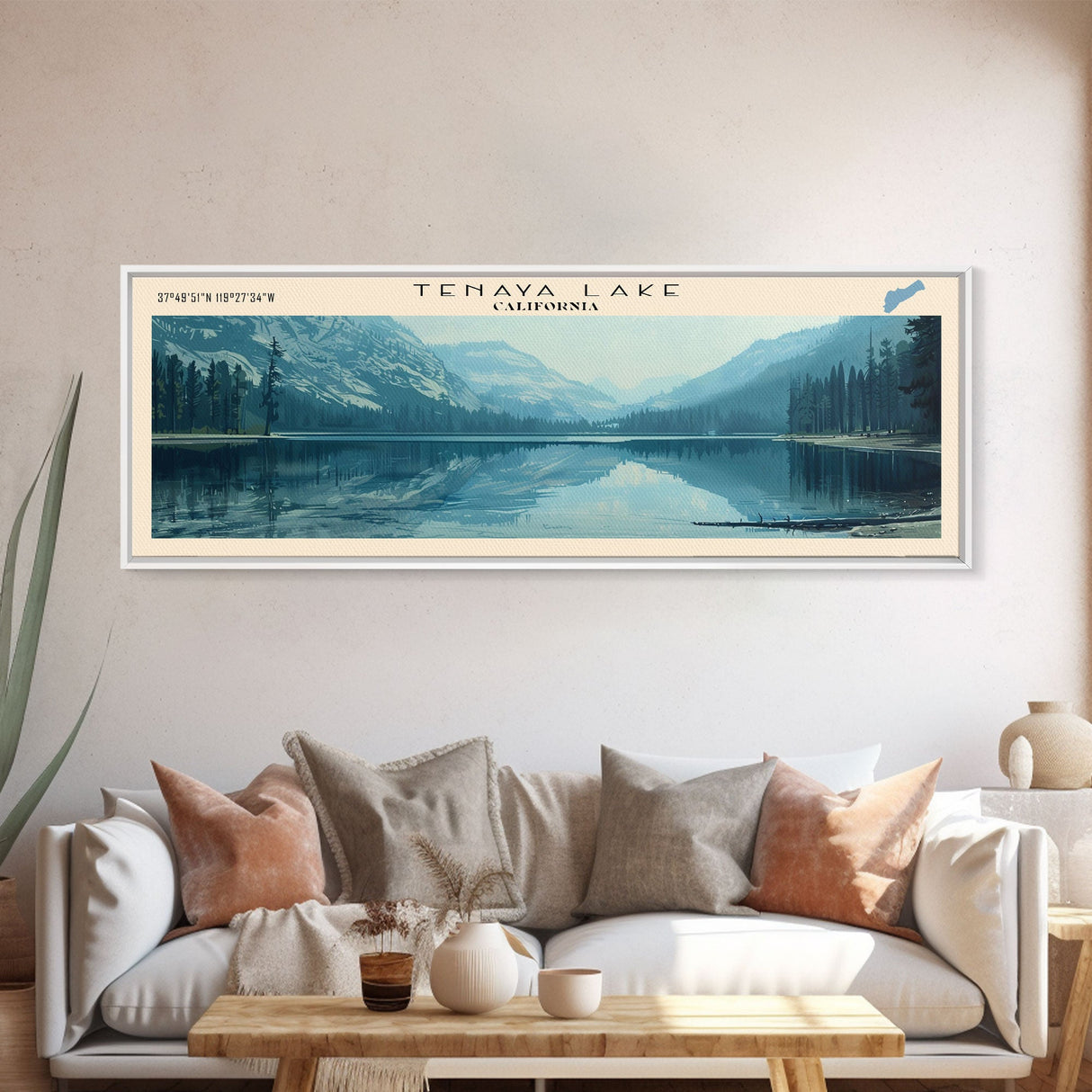 Tenaya Lake California Panoramic Wall Art, Framed Canvas Print, Lake House Decor, Travel Poster, Serene Landscape, Bedroom Decor, Home Decor