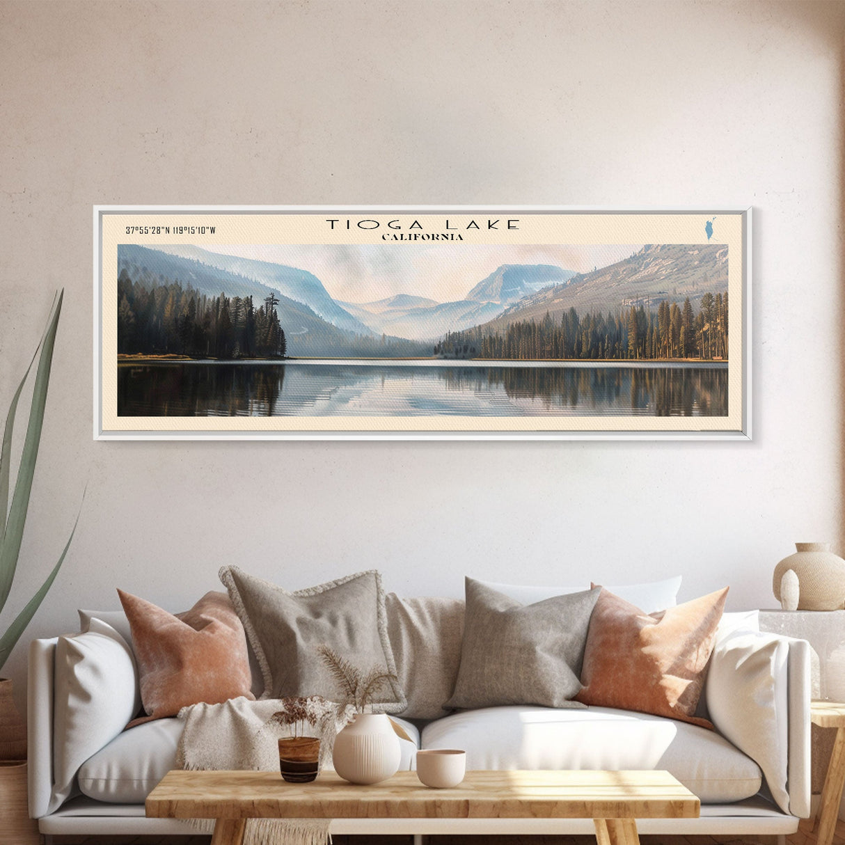 Tioga Lake California Panoramic Wall Art, Framed Canvas Print, Lake House Decor, Travel Poster, Scenic Landscape, Living Room Art