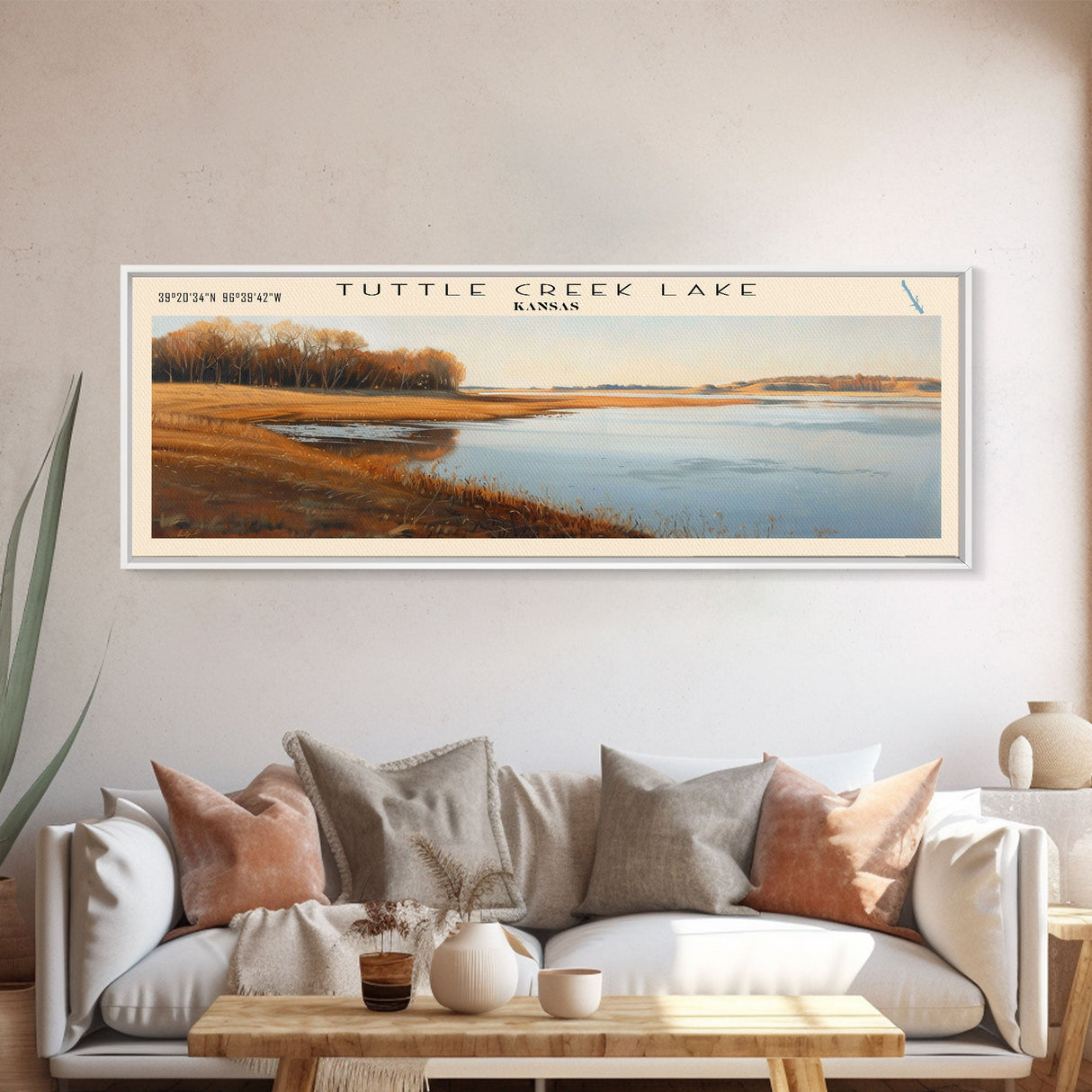 Tuttle Creek Lake Kansas Panoramic Wall Art, Framed Canvas Print, Lake House Decor, Travel Poster, Serene Landscape, Home Art