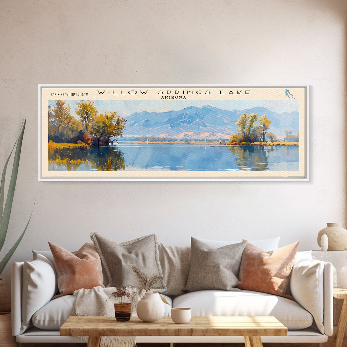 Willow Springs Lake Arizona Panoramic Wall Art, Framed Canvas Print, Lake House Decor, Travel Poster, Beautiful Lake Scene, Living Room Art