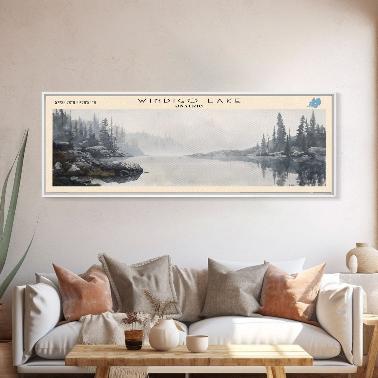 Windigo Lake Panoramic Wall Art, Framed Canvas Print, Lake House Decor, Travel Poster, Beautiful Lake Scene, Living Room Art