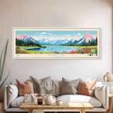 Amanka Lake Alaska Framed Canvas Print, Panoramic Wall Art, Midcentury Modern, Pop Art, Travel Poster, Living Room Art