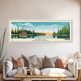 Aylmer Lake Northwest Territories Framed Canvas Print, Panoramic Travel Poster, Midcentury Modern Wall Art, Pop Art, Lake House Decor